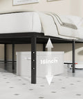 Sleek Queen Platform Bed Frame, 16 Inch High Heavy Duty Sleep Base with 16 inches of under-bed storage and a black steel frame.