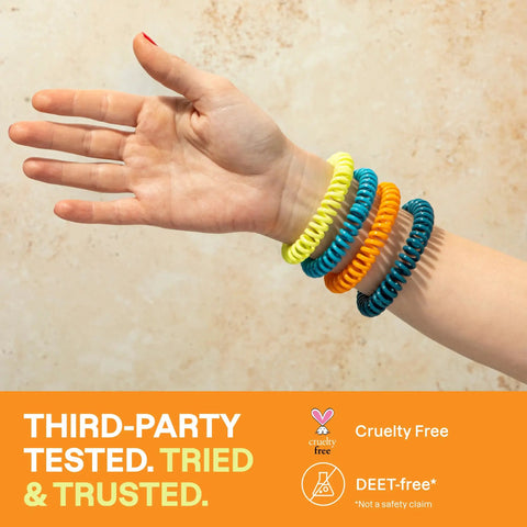10 Pack Mosquito Repellent Bracelets For Adults And Kids DEET Free Natural Essential Oil Bands on arm