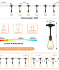 Diagram of 96Ft Led Outdoor String Lights With 32 S14 Vintage Edison Bulbs IP65 Waterproof Dimmable And Connectable Patio Lighting