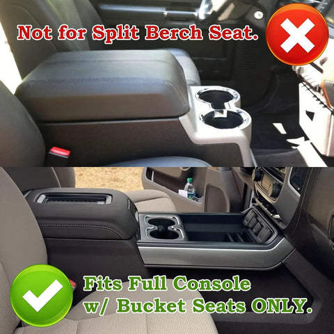 Center Console Organizer For 2014 To 2018 Silverado 1500, 2015 To 2019 Silverado 2500HD And 3500HD, 2014 To 2018 GMC Sierra 1500, 2015 To 2019 Sierra 2500HD And 3500HD, 2015 To 2020 Tahoe Suburban Yukon Full Console With Bucket Seats For Your Ride shown in SUV interiors