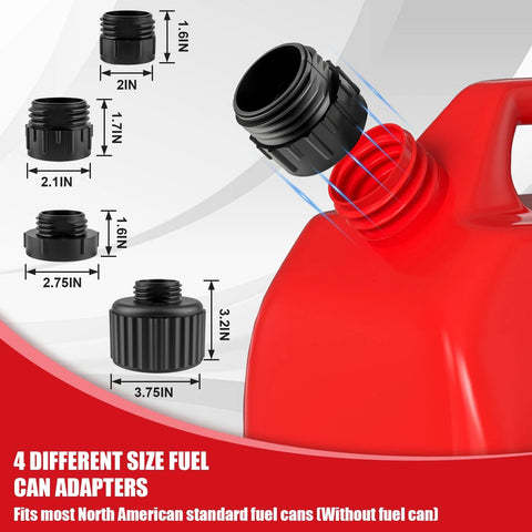Four fuel can adapters for Portable Fuel Transfer Pump with Auto Stop Sensor 3.2 GPM 51 Inch Hose USB or Battery Powered