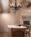 French Country Chandelier For Kitchen And Dining Room Vintage Candle Style Six Light Farmhouse Pendant Light In Matte Black