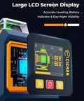 Close-up of Green Laser Level Pro Grade With 16 Lines And 4x360 Degree Planes Self Leveling Cross Line Projector Side LCD