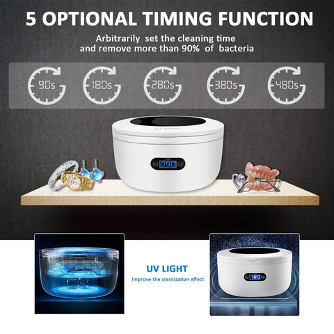 Beast Pro-Grade Ultrasonic Jewelry Cleaner with 25-Ounce Tank showing 5 digital timers