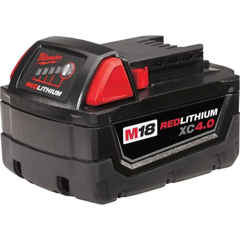 Heavy Duty M18 Xc 4.0 Ah Power Tool Battery With Integrated Worklight Delivering Fade Free Runtime, close-up view of battery design.