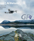 GPS Drone With 4K EIS Camera And 4.5 Inch HD Controller flying over scenic landscape with mountains and lake, showcasing GPS return feature.