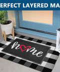 Heavy Duty Non Slip Door Mat For Indoor Outdoor Use 30 By 17.5 Inches displaying 'home' with a heart, on front porch