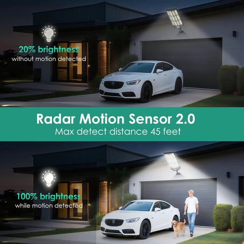 12000W Solar Street Lights Outdoor Waterproof Two Pack Large Parking Lot Flood Lights Dusk To Dawn With Radar Motion Sensor