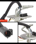 Close-up of Top Shelf Electric Fuel Pump Module Assembly Smooth Bolt On Design Fits Ford F 150 250 1990-1997, showing connectors and hoses.
