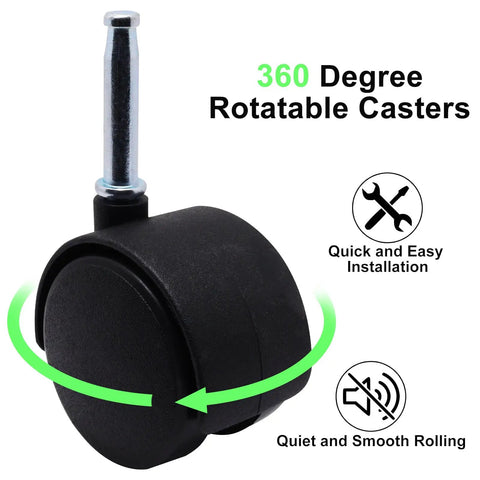 Two Inch Plastic Swivel Casters Four Pack With M8 Neck Stem For Furniture Chairs Tables And Shelves 360 Degree Rotation