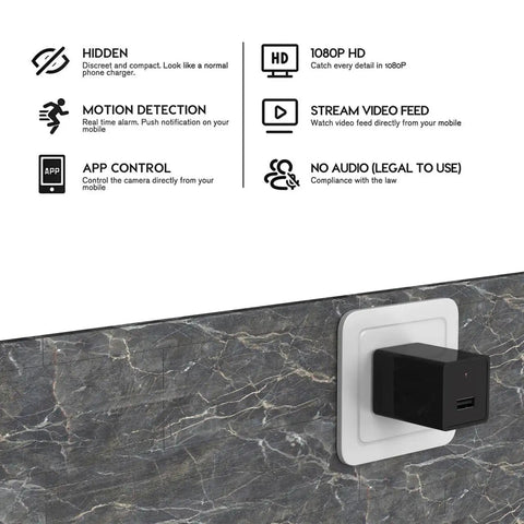 Hidden USB Charger Spy Camera With WiFi Live View 1080p HD Recording For Home Security And Baby Monitor Tiny Wireless Surveillance Device With Motion Detection And Remote App Access in wall outlet