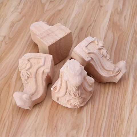Four Pack Wooden Furniture Support Legs Replacement Feet For Sofa, Bed, Table And Cabinet in carved design