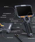 Detailed view of Four Way Articulating Borescope With Dual Lens Endoscope, 1080P HD Steerable Mechanic Inspection Camera controls and ports.