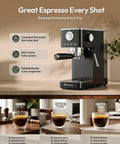 Slick No Fuss Espresso Machine With Built In Milk Frother And 20 Bar Italian Pump For Fast One Touch Shots At Home with espresso shots