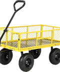 900 Lbs Heavy Duty Garden Wagon Cart With Steel Frame, Removable Mesh Sides, 10 Inch All Terrain Pneumatic Tires, Yellow