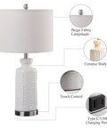 White Ceramic Table Lamps Set Of 2 With USB Charging Ports For A Cozy Modern Nightstand Vibe, beige shade, touch control