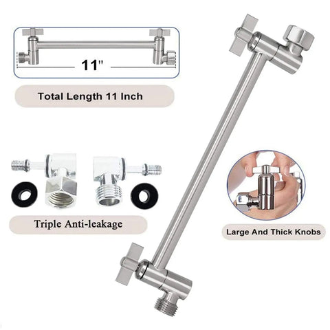 High Pressure 12 Inch Square Rain Shower Head With Arm In Brushed Nickel extension pipe details