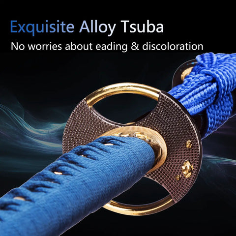 Close-up of exquisite alloy tsuba on Beast Mode Spring Steel Katana Hand Forged Plum Blossom Samurai Sword For Iaido Practice