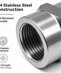 Close-up of 304 Stainless Steel hex coupling, rust-resistant NPT female connector for plumbing setups.