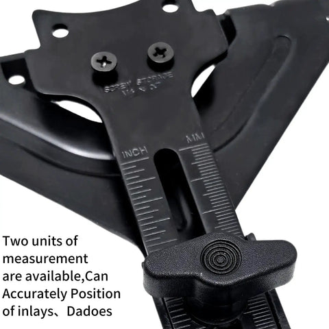 Bang On Edge Guide For Fixed Base Compact Router No Sweat Quick Swap Mounts Compatible With Dewalt And Porter Cable Bases showing measurement scale and adjustment knob.