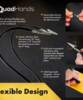 Diagram showing features of Four Magnetic Gooseneck Arms Soldering Station on a sturdy steel base, highlighting flexible arm design.