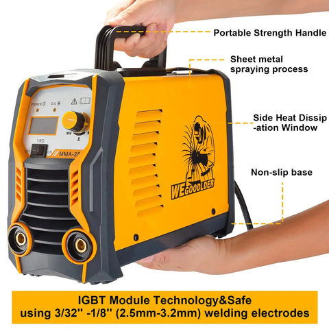 Compact Dual Voltage MMA Welder 110/220V With 250A Arc Stick, IGBT Inverter, LCD Display, hand holding portable welder