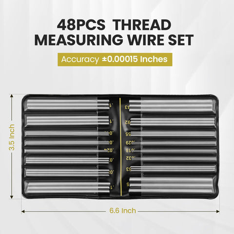 Pro Grade Thread Measuring Wire Set With Portable Holder 0.5mm To 6mm Range 16 Diameters For All 60 Degree US And Metric Threads For Machinists And Engineers Stainless Steel Kit With Carrying Case And Handy Extensions, 48 wires in case