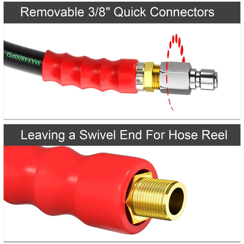 POHIR 3/8-in pressure washer whip hose, red, 2 ft length with brass quick-connect fittings