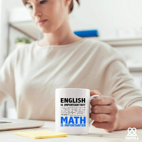 Woman holding Math Is Importanter Mug For Math Lovers Funny Engineer Gift For Dad Boyfriend Husband Brother Teacher Or Engineering Student White Ceramic 11 Oz Novelty Drinkware