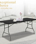 Portable 60 Inch Folding Table With Steel Legs Black Lightweight For Indoor Outdoor Parties Weddings Dining And Events Carries Handle Easy Setup Fits Up To Six People Go To Choice For Any Occasion in living room setting