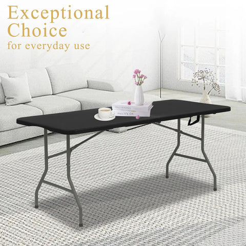 Portable 60 Inch Folding Table With Steel Legs Black Lightweight For Indoor Outdoor Parties Weddings Dining And Events Carries Handle Easy Setup Fits Up To Six People Go To Choice For Any Occasion in living room setting