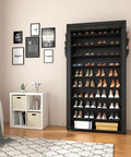 10 Tier Shoe Rack With Covers Large Capacity Stackable Tall Shoe Shelf Organizer For 50 To 55 Pairs Of Shoes And Boots in living room