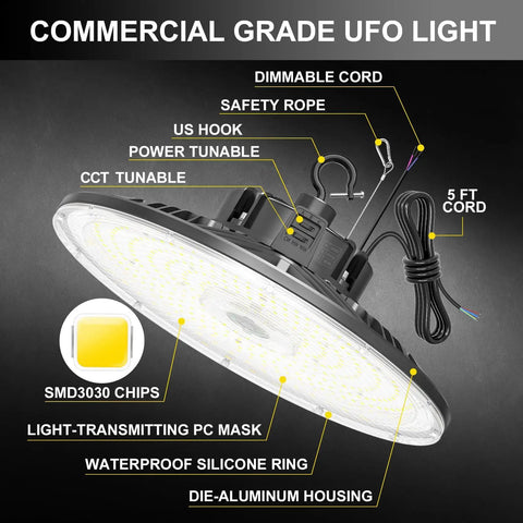 LED High Bay Light 150W 100W 80W Dimmable 0-10V 22500LM IP65 Low Bay Shop Fixture showcasing features and design