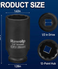 Beefy 30mm 12 Point Impact Socket For One Half Inch Drive Deep Well Axle Nut And Hub Lock Nut Removal with size details