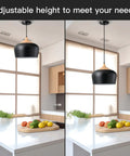 Dope Adjustable Industrial Pendant Light For Kitchen Island Overhangs Black Metal Shade 11.8 Inches height adjustment shown