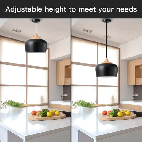 Dope Adjustable Industrial Pendant Light For Kitchen Island Overhangs Black Metal Shade 11.8 Inches height adjustment shown