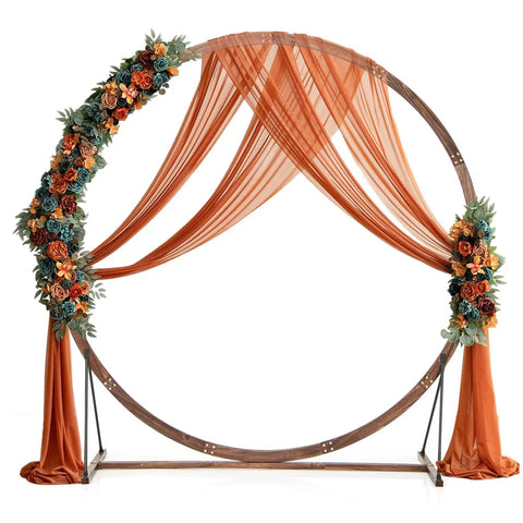 Wooden Wedding Arch Backdrop Stand 7.4 Ft For Outdoor Ceremonies Garden Arbor Trellis Round Pergola Decor with Drapes and Flowers