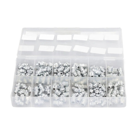 Premium High Quality 130 PCS SAE Zerk Fitting Assortment Kit With 12 Types Hydraulic Grease Nipple Set; brass fittings in case