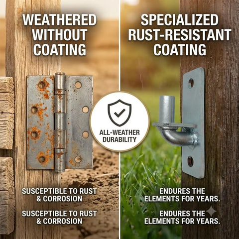 Two Piece Wall Mount Gate Hinges Heavy Duty For Chain Link Fences With Five Eighth Inch Pin Built Tough To Stop Gate Sag And Keep Outdoor Entrances Aligned And Ready For All Weather Use, rust-resistant coating comparison