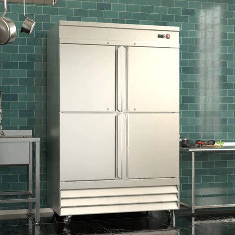 54 Inch 41 Point 3 Cu Ft Commercial Freezer Heavy Duty Four Half Door Stainless Steel Reach In Unit with Digital Temp Control