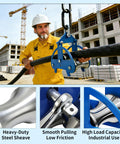 Construction worker using Beefy Heavy Duty Steel Cable Puller Sheave For Large Scale Cable Laying Industrial Grade Pulley