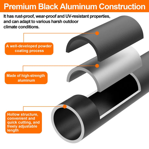 Detailed view of 30 Pack 32 Inch Black Aluminum Deck Balusters Heavy Duty Railing Spindles, highlighting rust-proof construction