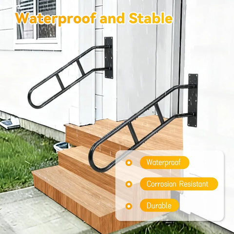 Straight Up Durable Adjustable Wall Mount Handrail For Outdoor And Indoor Steps U Shape Safety Railing For One Or Three Stairs with waterproof finish on stairs.