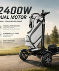 Foldable Electric Golf Push Cart With Cushioned Seat And Sturdy Umbrella Pole Dual Brushless Motor High Capacity Battery Smart Lcd Console, 2400W dual motor.