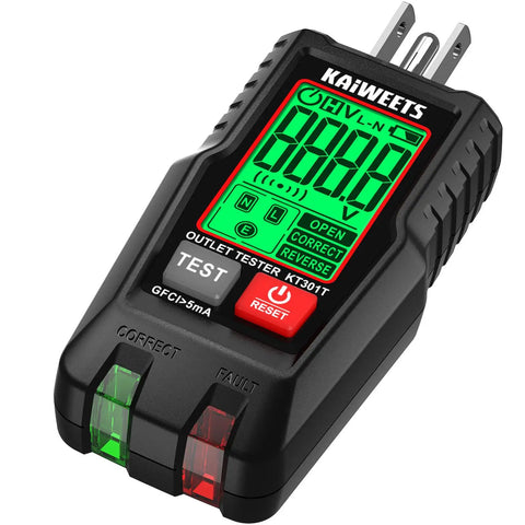 GFCI Outlet Tester With LCD Display And Auto Hold For 120V AC Home Outlets, 3-Prong Wiring Detector, Voltage Socket Checker