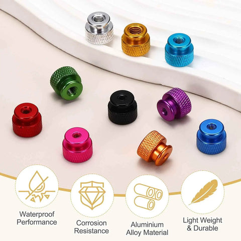 Colorful set of Knurled Thumb Nuts M3 12mm Outer Diameter 10mm Height Aluminum 6061 Anodized Bright Black.