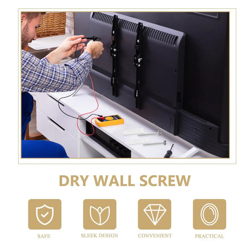 Heavy Duty TV Mounting Hardware Kit With 10 Sets Of Drywall Anchors, Screws And Bolts For Secure Wall Mounting, Easy No Fuss Installation, Sleek Steel And Plastic Build, Rock Solid Support For Flat Screen TV, man installing TV bracket with drywall screws