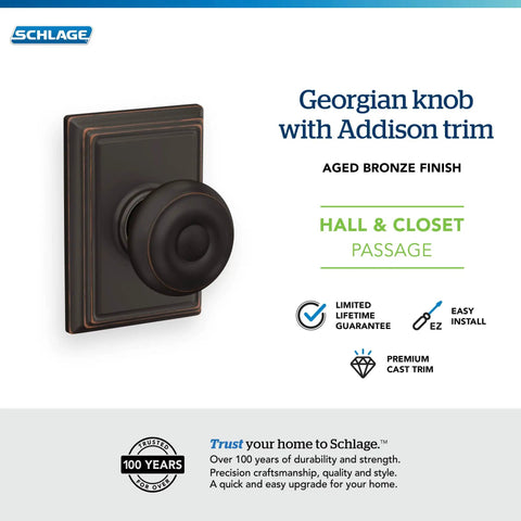 Georgian Door Knob With Addison Trim Aged Bronze Non Locking Hall And Closet Passage Door Knob For Interior Doors