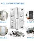 6-pack 4-inch stainless steel lift-off door hinges, detachable, rust-resistant, indoor/outdoor use, 50 lb load.