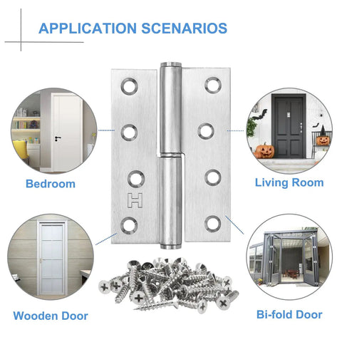 Six Pack Lift Off Door Hinges 4 Inch Heavy Duty Stainless Steel Detachable Hinges Left Handed Rust Resistant For Indoor And Outdoor Use With 50 Lbs Loading Capacity, stainless screws